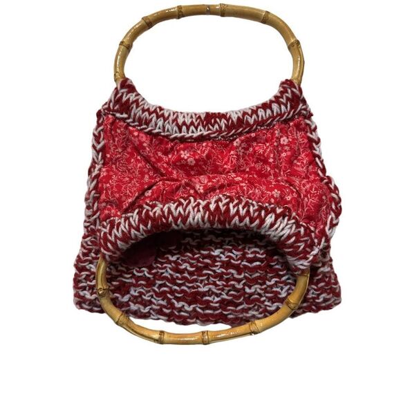 Vintage hand crocheted knit purse/handbag w/round bamboo handles - Picture 12 of 14